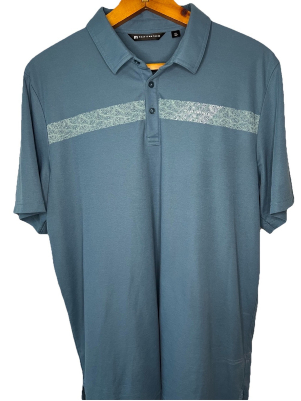 Travis Mathew Golf Polo Shirt The Heater Chest Stripe Men’s XXL Blue